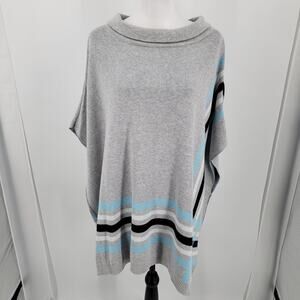 Talbots Poncho Sweater Womens M/L Pullover Rolled Neck Gray Blue White Striped